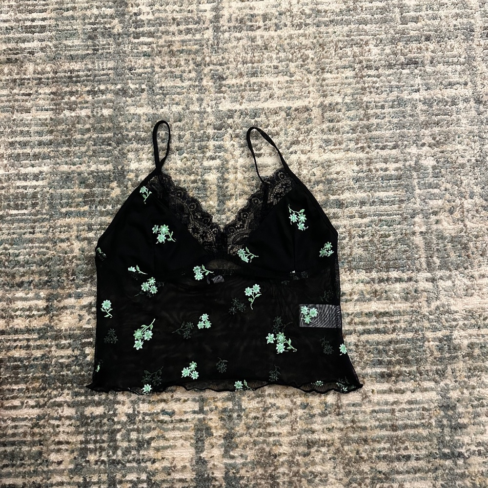 Motel Rocks Mesh Floral Crop Top